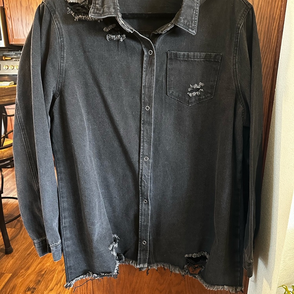 Last chance!!!  Distressed Black Denim Jacket
